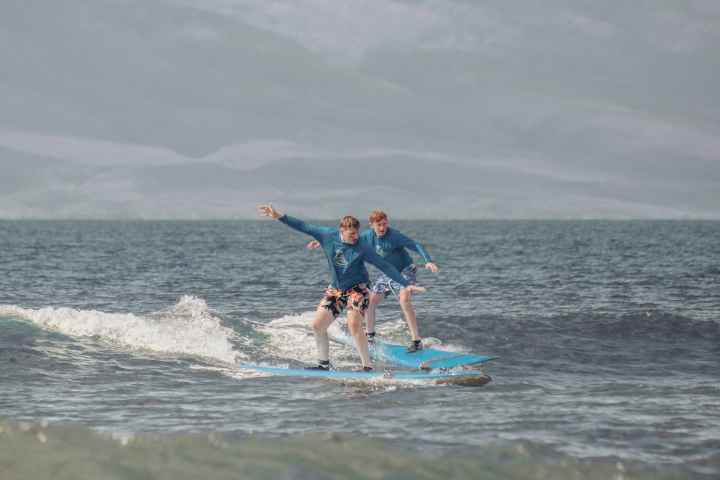 a man riding a wave on top of a body of water